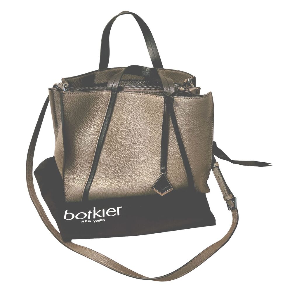 LG Botkier Leather Crossbody Bag Shoulder Tote Purse Gray Taupe Black Dust Cover